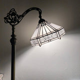 Tiffany Style Floor Lamp White Stained Glass Hexagon Gooseneck Adjustable Vintage EF1232