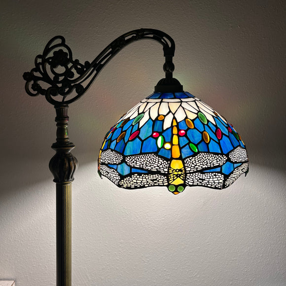 Enjoy Tiffany Style Floor Lamp Blue Stained Glass Dragonfly Gooseneck Adjustable Vintage  EF1262