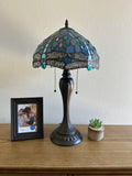 Tiffany Style Table Blue Stained Glass Dragonfly Vintage  ET1208