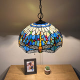 Tiffany Style Hanging Lighting Dragonfly Stained Glass Vintage H75*W16 in EP1661