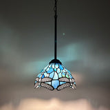 Tiffany Style Mini Hanging Lamp Blue Stained Glass Dragonfly LED bulb Included EP0807