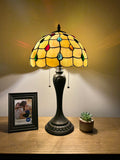 Enjoy Tiffany Style Table Lamp Gold Stained Glass Crystal Beans Vintage ET1275