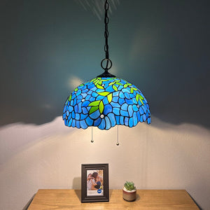 Tiffany Style Blue Stained Glass Hanging lighting Green Leaves EP1651