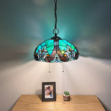 Tiffany Style  Hanging lighting Green Brown Stained Glass Pull Chain Switches Included LED Bulbs EP1638