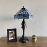 Tiffany Style Table Lamp Sky Color Stained Glass Hexagon included 2 LED bulbs ET1244