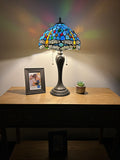 Enjoy Tiffany Style Table Lamp Sky Blue Stained Glass Dragonfly Vintage 22”H12”W