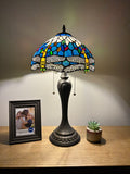 Enjoy Tiffany Style Table Lamp Blue Stained Glass Dragonfly Vintage ET1262