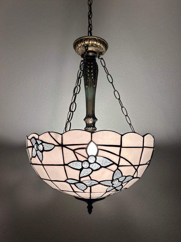 Tiffany Style Ceiling Lights Pendant Lamp White Stained Glass Flowers LED Bulbs Included EP1664