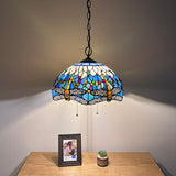 Tiffany Style Hanging Lighting Dragonfly Stained Glass Vintage H75*W16 in EP1661