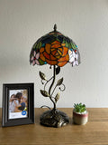 Enjoy Tiffany Style Table Lamp Stained Glass Rose Flowers Include LED Bulb ET1004-B H21*W10 In