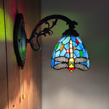 Tiffany Style Wall Sconce Lamp Blue Stained Glass Dragonfly LED Bulb Included EW0601