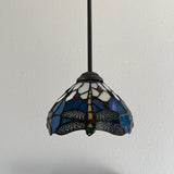 Tiffany Style Mini Hanging Lamp Blue Stained Glass Dragonfly LED bulb Included EP0861