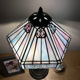 Tiffany Style Table Lamp Sky Color Stained Glass Hexagon included 2 LED bulbs ET1244