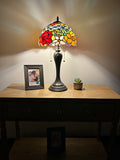 Enjoy Tiffany Style Table Lamp Stained Glass Rose Flowers Vintage H22*W12 In  ET1204-B