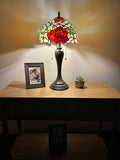 Enjoy Tiffany Style Table Lamp Stained Glass Rose Flowers Vintage H22*W12 In  ET1204-B