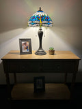 Enjoy Tiffany Style Table Lamp Blue Stained Glass Dragonfly Vintage ET1262