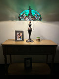 Enjoy Tiffany Style Table Lamp Green Brown Stained Glass  Vintage ET1638