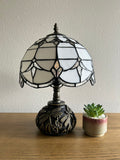 Enjoy Tiffany Style Table Lamp White Stained Glass Baroque Style Lavender Include LED Bulb ET1025 H14*W10 In