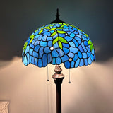 Enjoy Decor Lamps Tiffany Style Floor Lamp Blue Stained Glass Green Leaves Included LED Bulbs EF1651