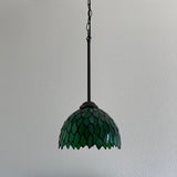 Tiffany Style Mini Hanging Lamp Green Leaves Stained Glass LED Bulb Included EP0827