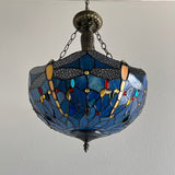 Tiffany Style Ceiling Lights Hanging Lamp Blue Stained Glass Dragonfly LED Bulb Included EP1602