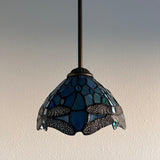 Tiffany Style Mini Hanging Lamp Blue Stained Glass Dragonfly LED bulb Included EP0807