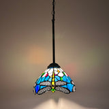 Tiffany Style Mini Hanging Lamp Blue Stained Glass Dragonfly LED bulb Included EP0861