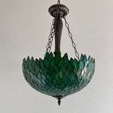 Tiffany Style Ceiling Lights Hanging Lamp Green Leaves Stained Glass LED Bulbs Included EP1628