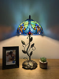 Enjoy Tiffany Style Table Lamp Blue Stained Glass Include LED Bulb ET1042 H21*W10 In