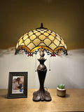 Enjoy Tiffany Style Table Lamp Beige Stained Glass Crystal Bean Vintage ET1623