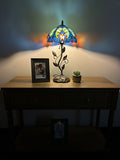 Enjoy Tiffany Style Table Lamp Blue Stained Glass Include LED Bulb ET1042 H21*W10 In