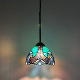 Tiffany Style Mini Hanging Lamp Green Brown Stained Glass LED Bulb Included EP0838