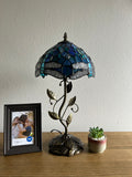 Enjoy Tiffany Style Table Lamp Blue Stained Glass Dragonfly Include LED Bulb ET1008 H21*W10 In