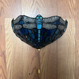 Tiffany Style Wall Sconce Lamp Blue Stained Glass Dragonfly LED Bulb Included EW1207