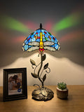 Tiffany Style Table Lamp Blue Stained Glass Dragonfly Include LED Bulb H21*W10 In