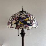 Enjoy Decor Lamps Tiffany Style Floor Lamp Stained Glass Magpie Birds Cherry Blossoms Vintage EF1635