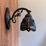 Tiffany Style Wall Sconce Lamp Blue Stained Glass Dragonfly LED Bulb Included EW0601