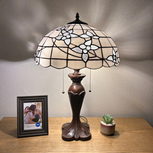 Tiffany Style Table Lamp White Stained Glass Flowers LED bulbs included ET1663