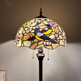 Enjoy Decor Lamps Tiffany Style Floor Lamp Stained Glass Magpie Birds Cherry Blossoms Vintage EF1635