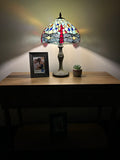 Tiffany style table lamp jade green stained glass dragonfly ET1212