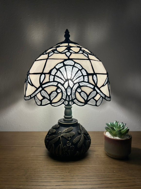 Enjoy Tiffany Style Table Lamp White Stained Glass Baroque Style Lavender Include LED Bulb ET1025 H14*W10 In