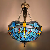 Tiffany Style Ceiling Lights Hanging Lamp Blue Stained Glass Dragonfly LED Bulb Included EP1602