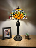 Enjoy Tiffany Style Table Lamp Stained Glass Rose Flowers Vintage H22*W12 In  ET1204-B