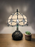 Enjoy Tiffany Style Table Lamp White Stained Glass Baroque Style Lavender Include LED Bulb ET1025 H14*W10 In