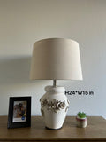 Ceramic Table Lamp Flowers Beige for Living Room Dining Room Bedroom Bedside Office Hotel H24*W15 Inches