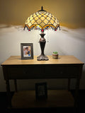 Enjoy Tiffany Style Table Lamp Beige Stained Glass Crystal Bean Vintage ET1623