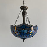 Tiffany Style Ceiling Lights Hanging Lamp Blue Stained Glass Dragonfly LED Bulb Included EP1602