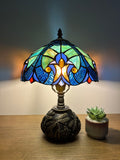 Enjoy Tiffany Style Table Lamp Blue Stained Glass Include LED Bulb ET1041 H14*W10 In