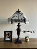 Enjoy Tiffany Style Table Lamp White Stained Glass Hexagon Vintage ET1631  H24*W16 inches