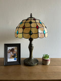 Enjoy Tiffany Style Table Lamp Gold Stained Glass Crystal Beans Vintage ET1276